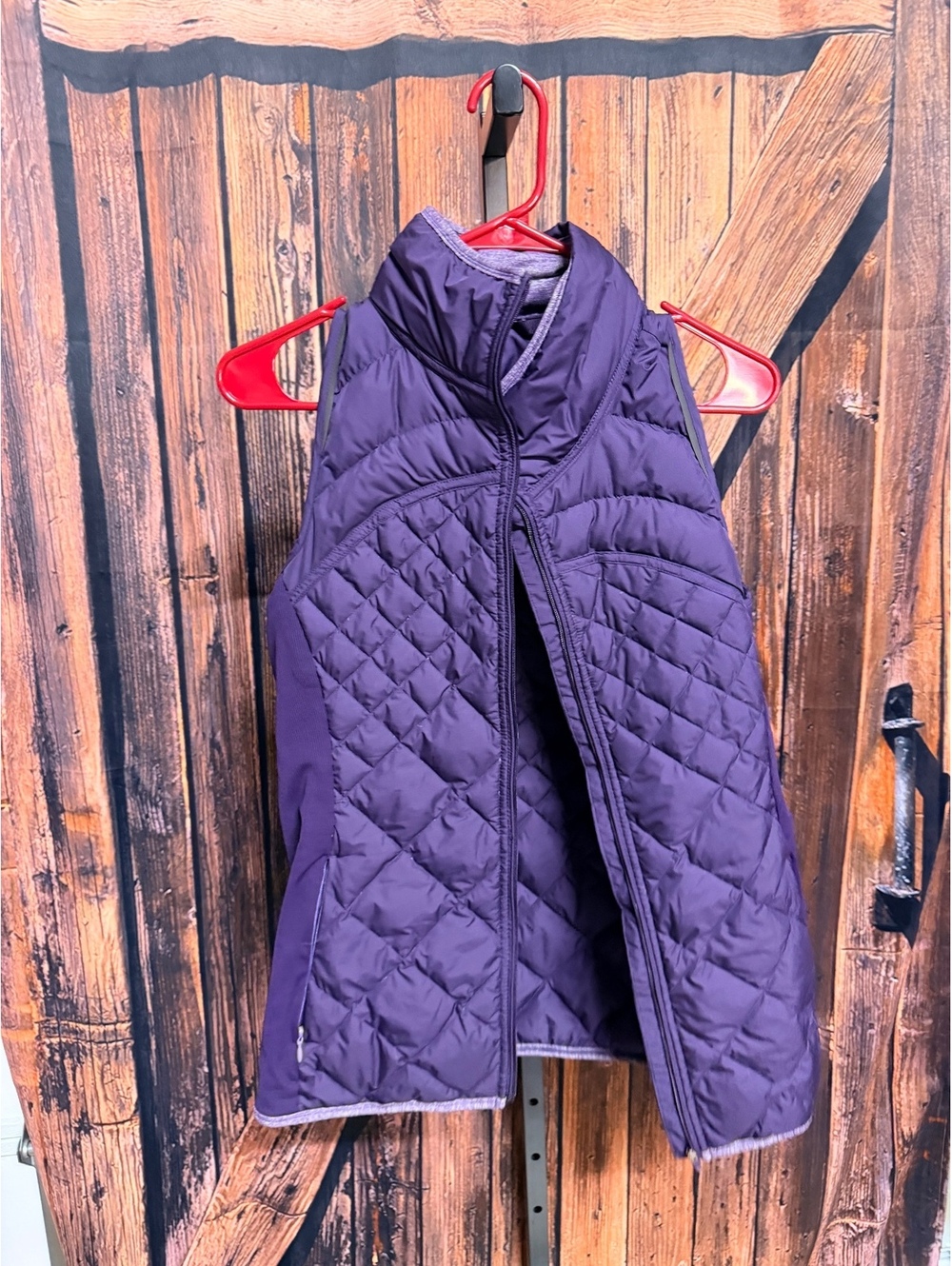 Purple Quilted Goose Down Vest with High Collar